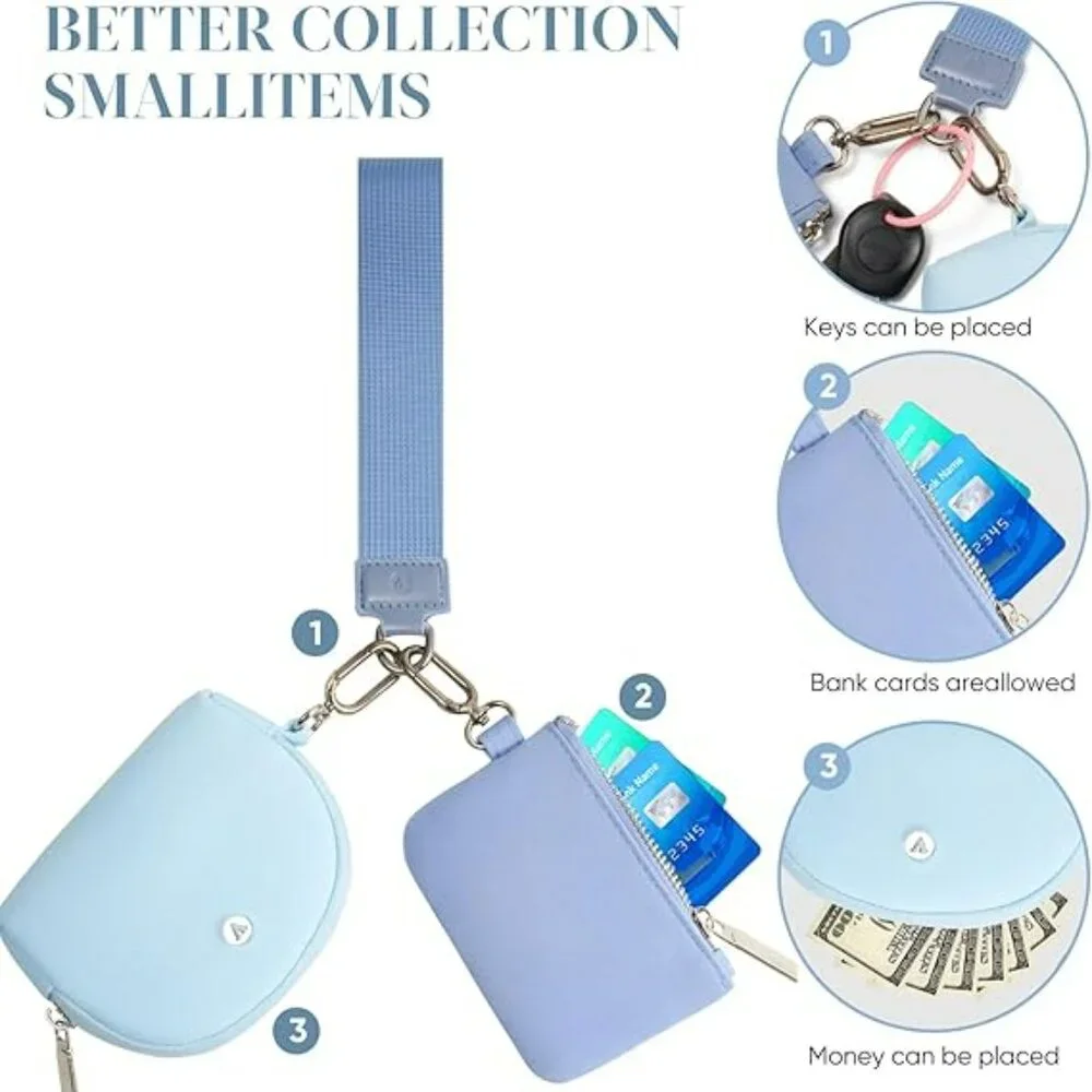 Double Mini Pouch Wristlet Zip Wallets Blues